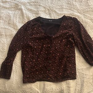 Madewell Black and Pink Floral Blouse